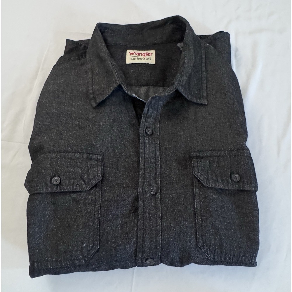 NWOT Wrangler Authentics Denim Shirt Mens XL Black Button Up Western Long Sleeve
